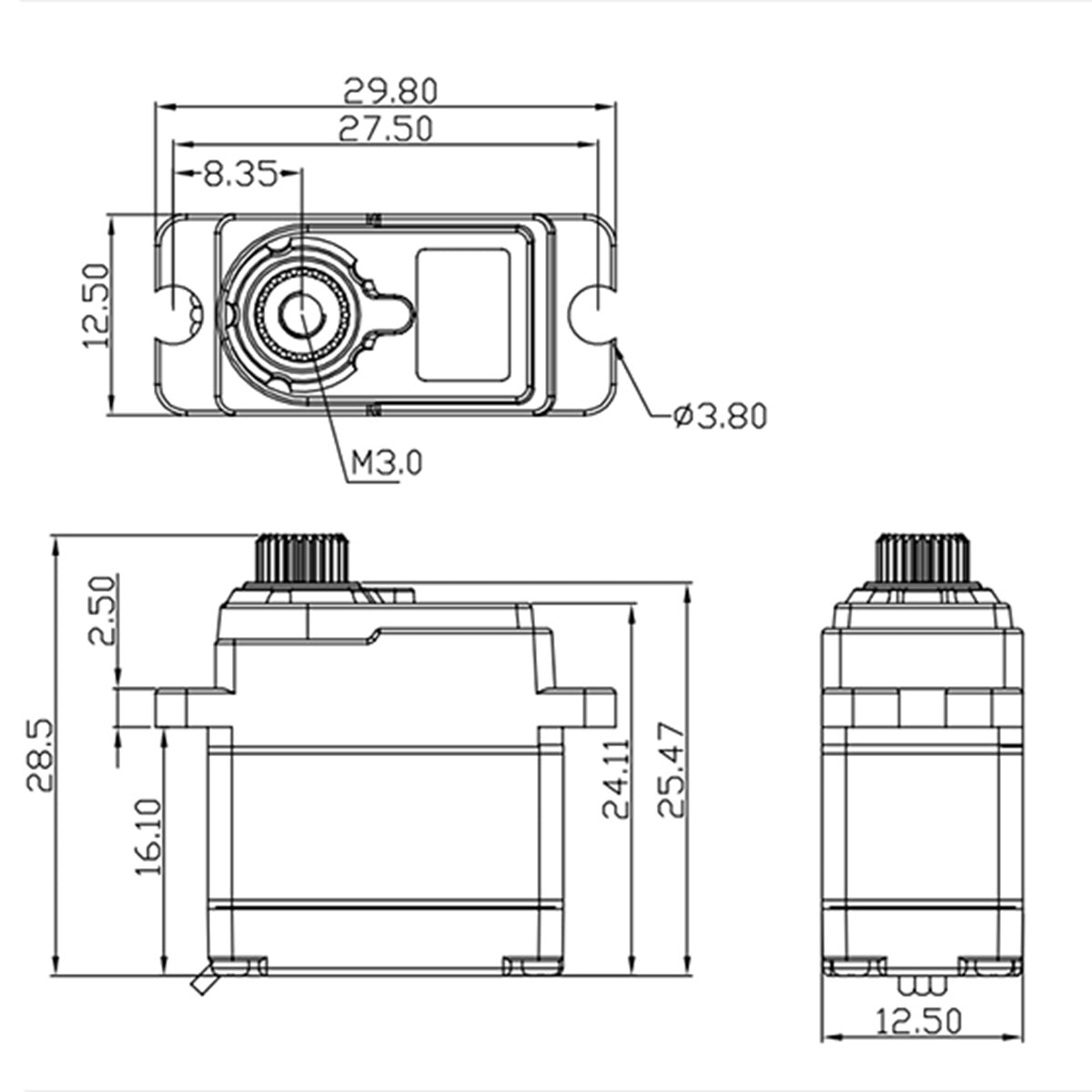 T06 - Mini HV DC Waterproof Servo, .10sec / 38.9oz @ 7.4V
