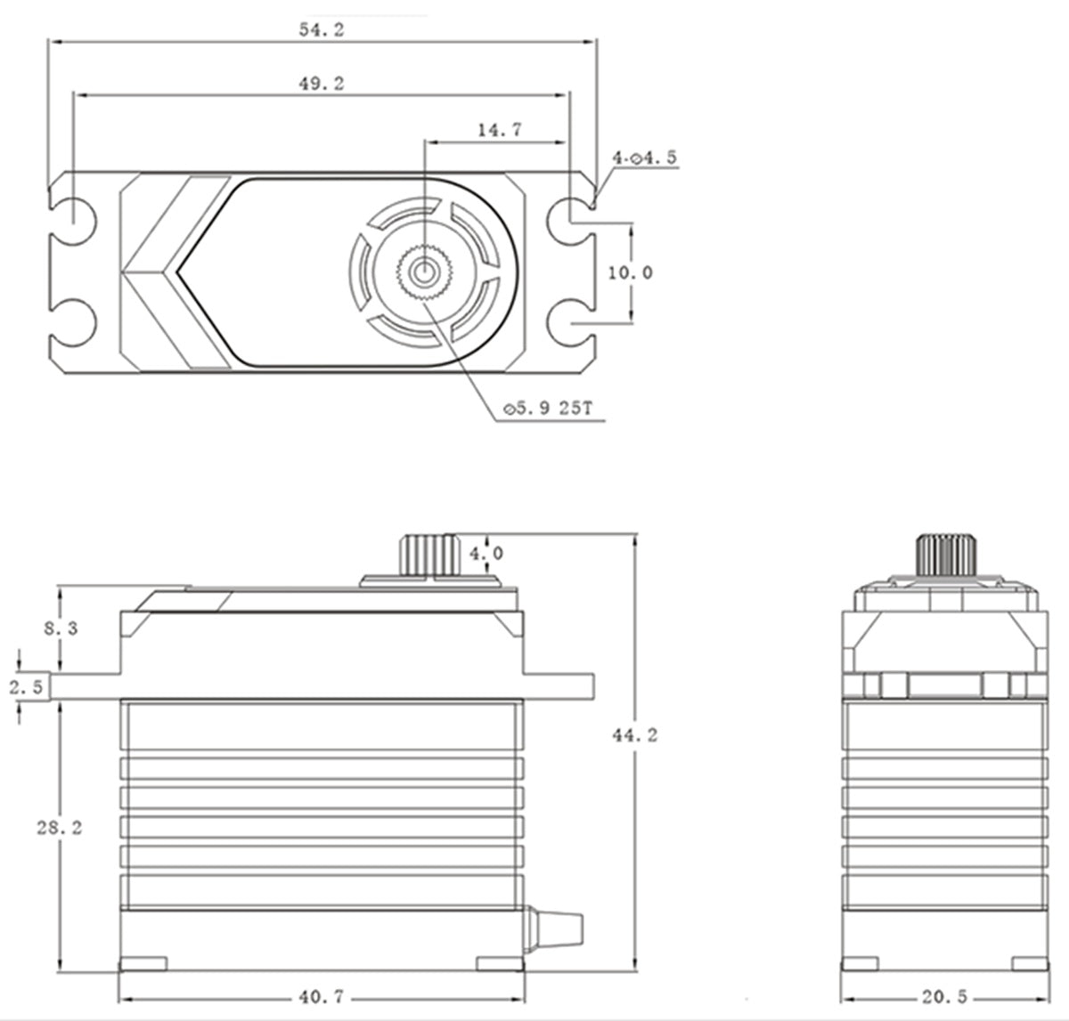 T45 - Standard HV Coreless Digital Servo, .13sec / 625.0oz @ 8.4V