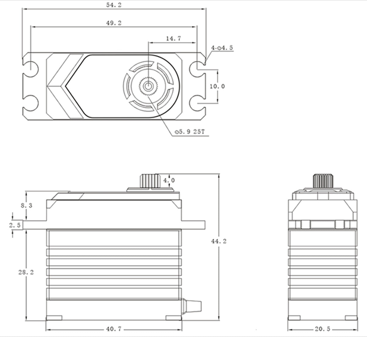 T6S - Standard HV Brushless Digital Servo, .085sec / 805.5oz @ 8.4V
