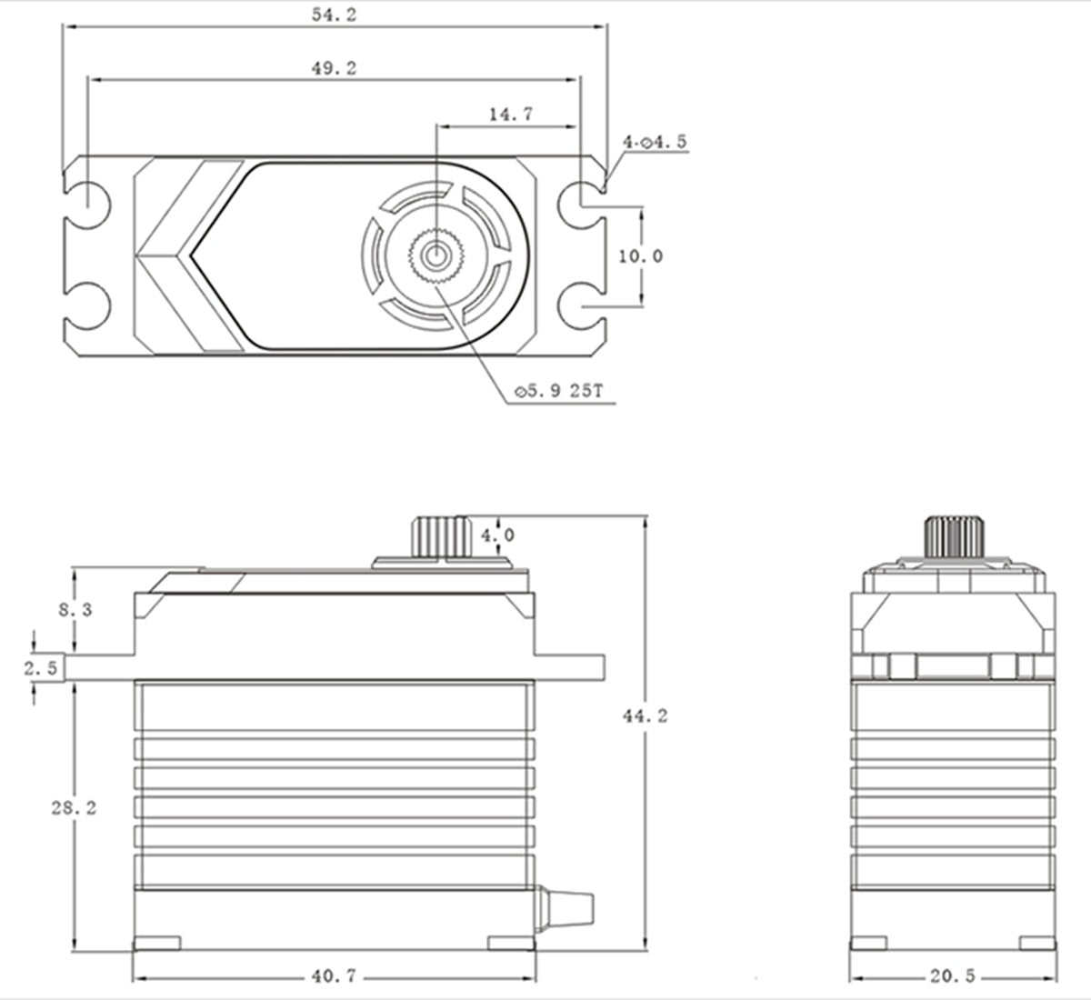 T75 - Standard HV Brushless Digital Servo, .12sec / 972.1oz @ 8.4V